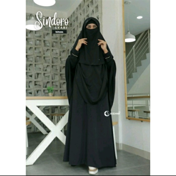 gamis sindoro syari set khimar cadar wolfis original rosehana - Hitam, sindoro kids