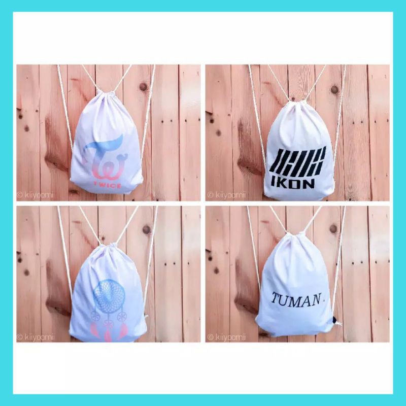 New stringbag tas ransel serut sablon | WARNA PUTIH drill halus premium  || Kiiyoomii ||