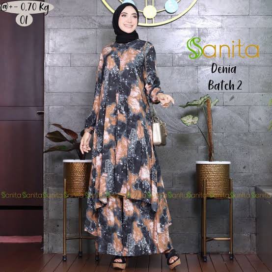 Fashion Muslim Wanita   Setelan Tunik Denia By Sanita  Tunik Set By Sanita Original
