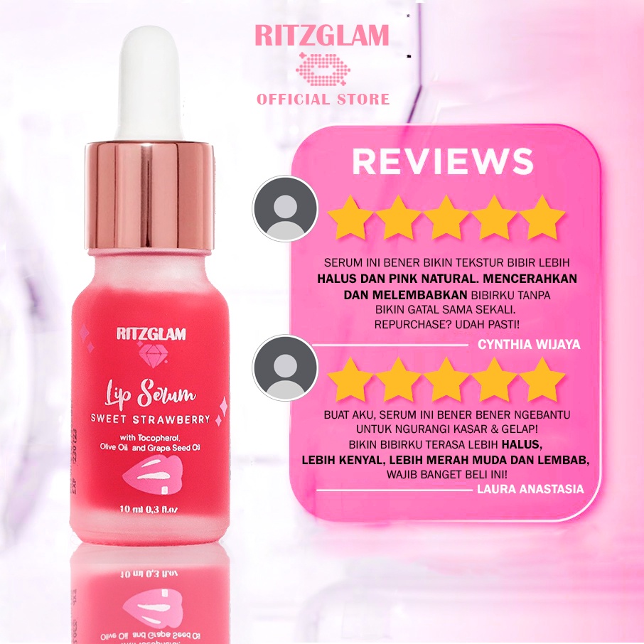 RITZGLAM Collagen Brightening + Lip Serum Vitamin Pelembab Pemerah Bibir. Bright &amp; Glow Together [BUNDLE 2 IN 1 PACKAGE]