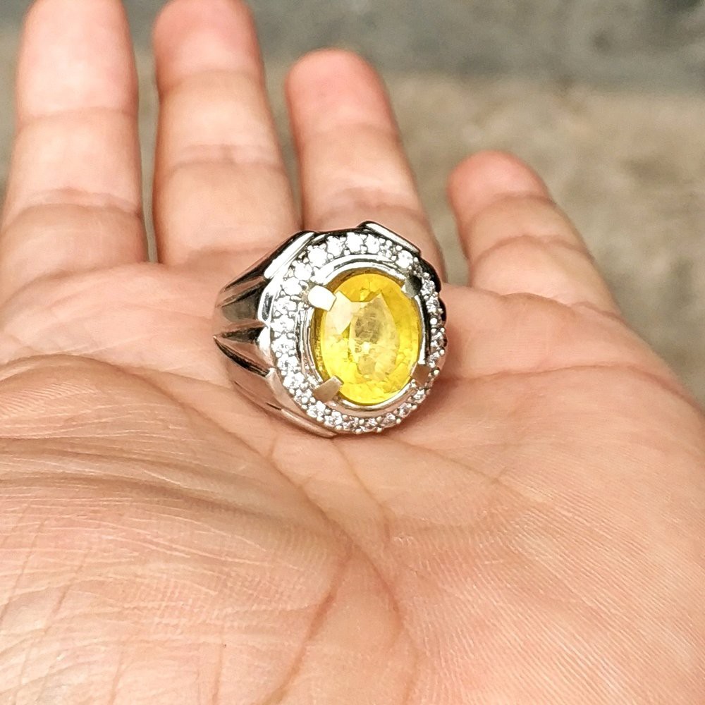 CINCIN BATU AKIK PERMATA YELLOW SAFIR CHATAM CUTING OCTAGON GLAMOUR 10mohs