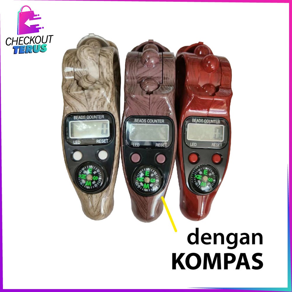 CT C582 Tasbih Digital Motif Kayu Led + Kompas Muslim Tasbih Alat Hitung Tahlil Finger Counter Compas Zikir Digital Tasbih