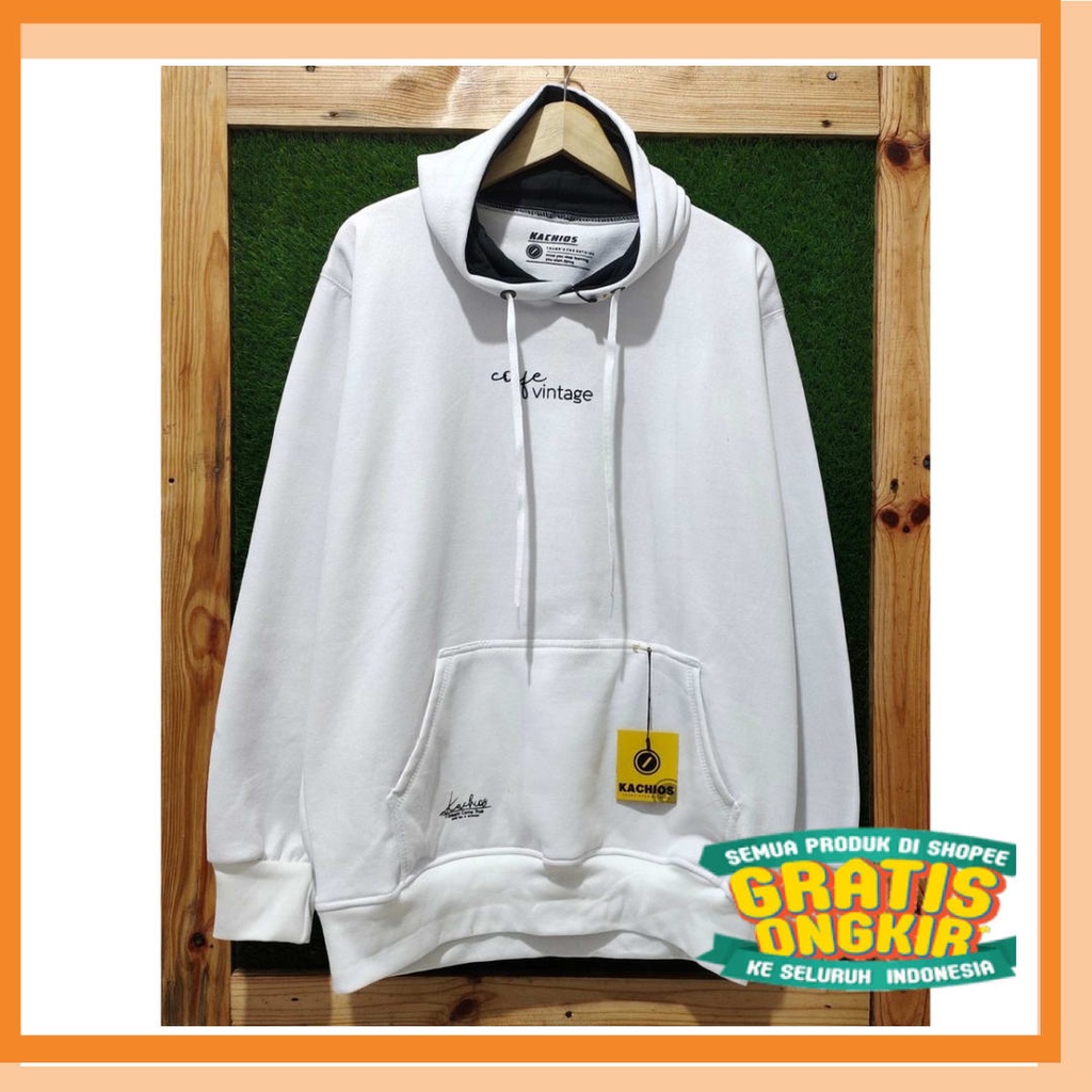Retro Klasik Anak Muda Milenial Wash Rawis Gaya Basic /  Sweater hoodie Putih pria switer cowok kach