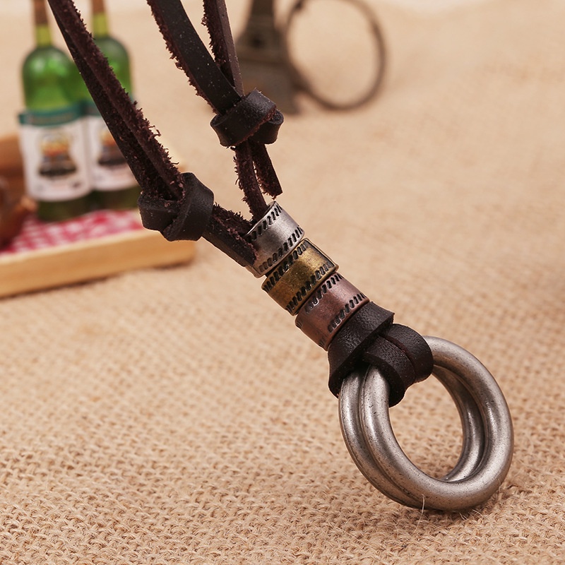 Kalung Kulit Asli Handmade Adjustable Gaya Retro Untuk Pria