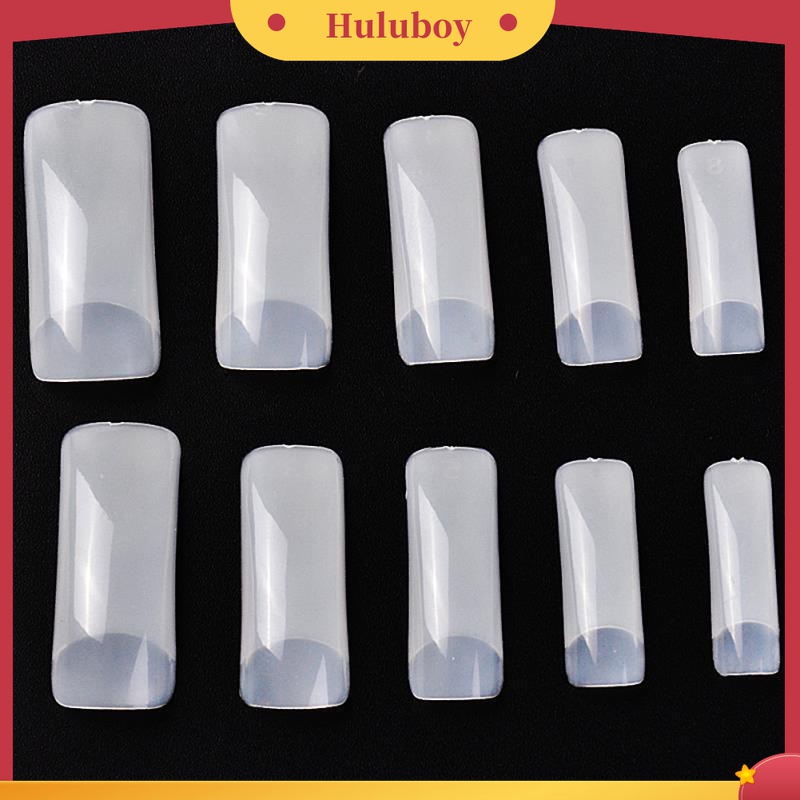 Huluboy Huluboy♡ 100pcs / Kotak Kuku Palsu Panjang Kepala Datar Seamless Ultra Tipis Untuk Dewasa