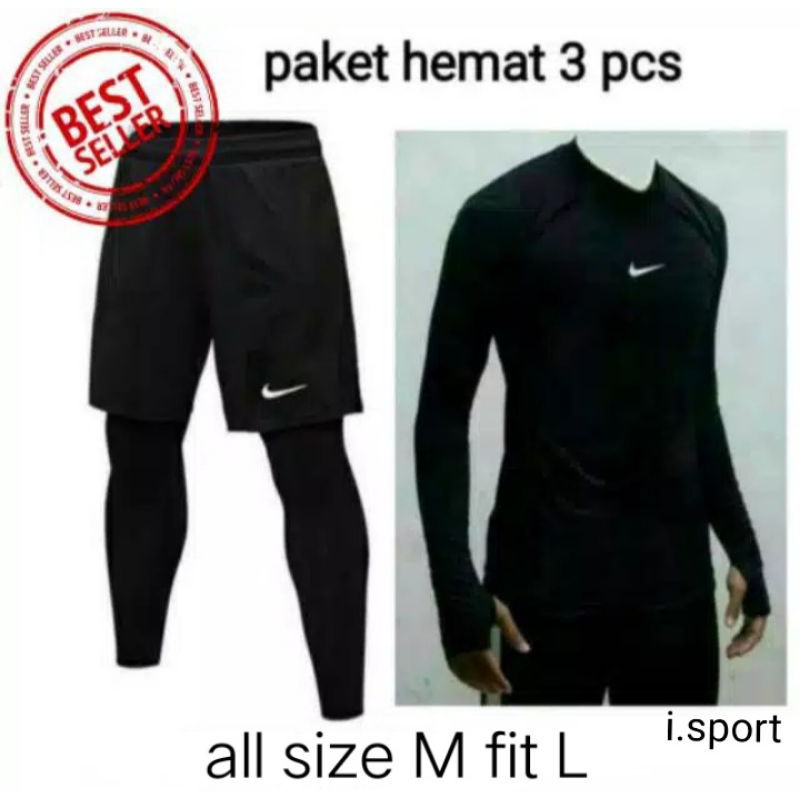 [3pcs] Setelan Baselayer Panjang + Kolor + Legging Panjang