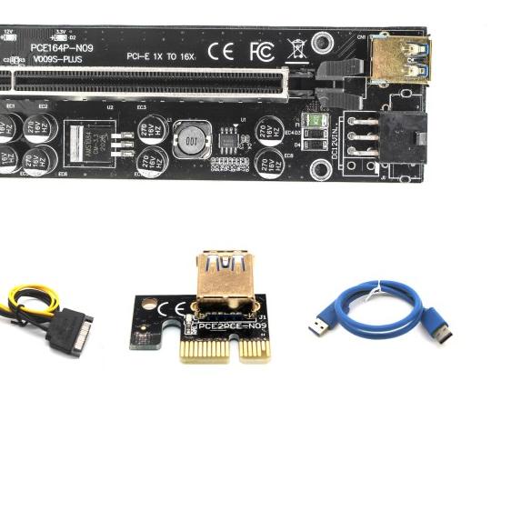 ➯ USB 3.0 RISER PCI-E Express Riser Card 1x 16x 8 kapasitor V009s Plus - Hitam - Biru ➸