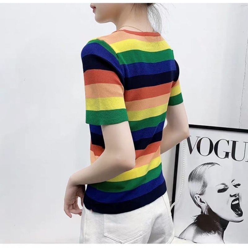 MDLV ~ 2766 RAINBOW KNIT TSHIRT // KAOS RAJUT CEWEK IMPORT // FASHION IMPORT WANITA