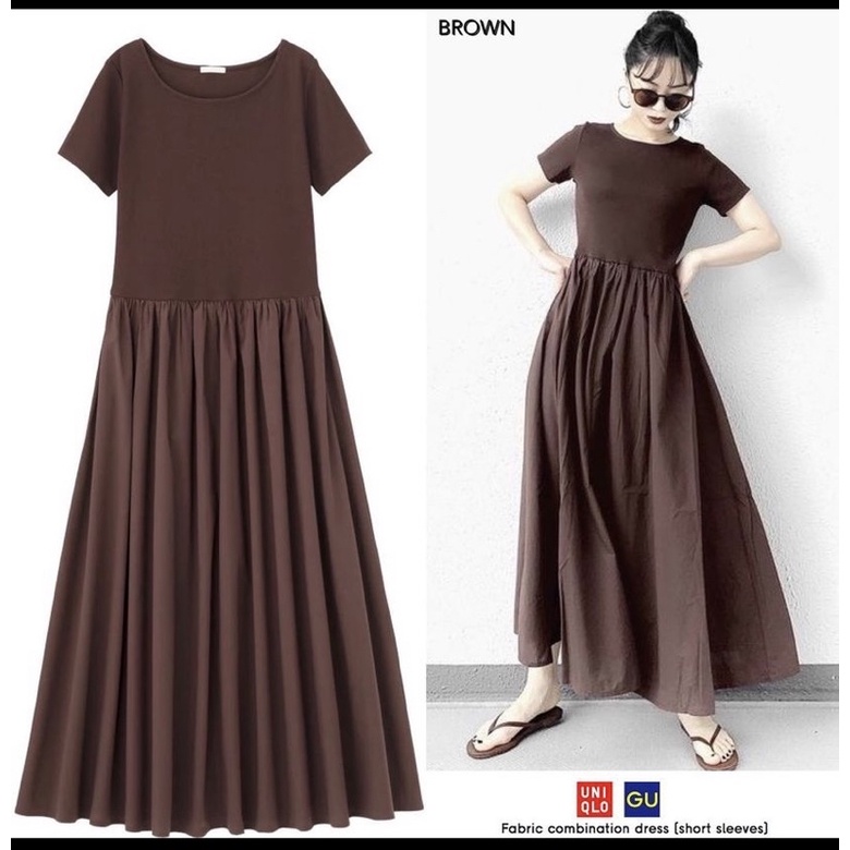 UNIQLO MAXI DRESS RIB COTTON BROWN size M