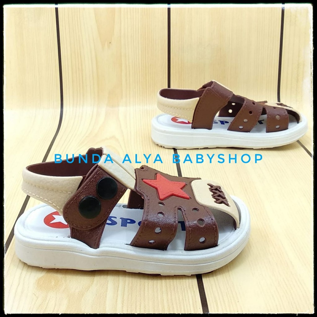 Sendal Anak Laki Laki Usia 6 Bulan 1 2 Tahun COKLAT Alas Karet IMPORT - Sepatu Sandal Anak Cowok Bintang Lentur Alas Karet Keren