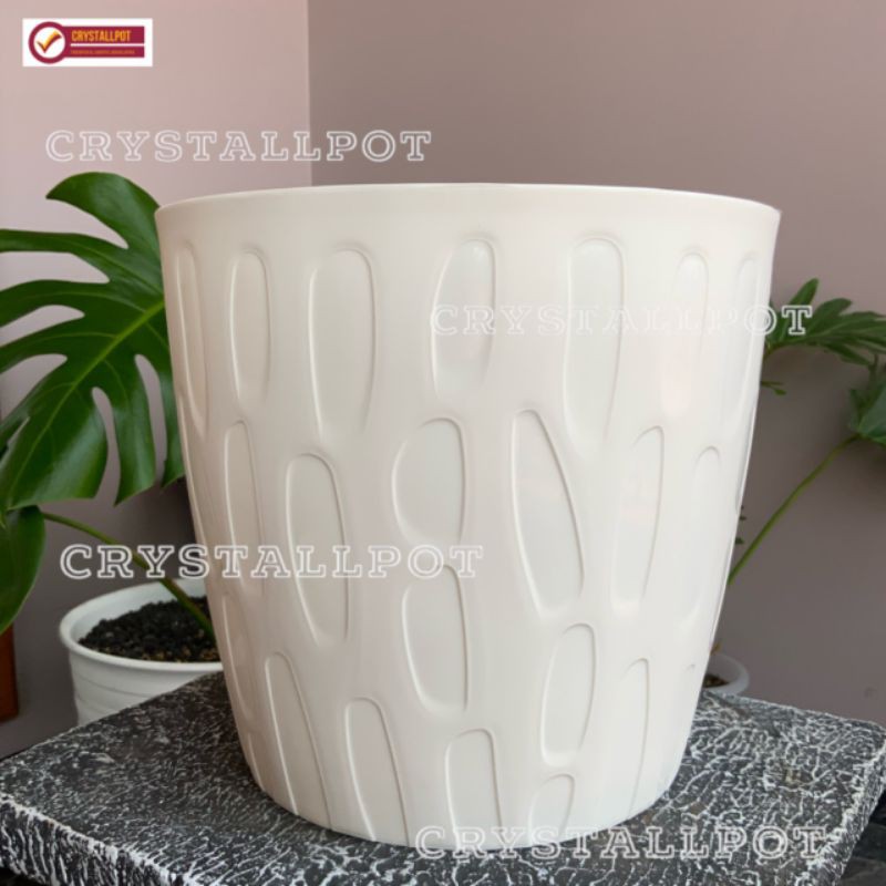 pot bunga tanaman motif kacang putih 26cm - tabitha pk 30 putih