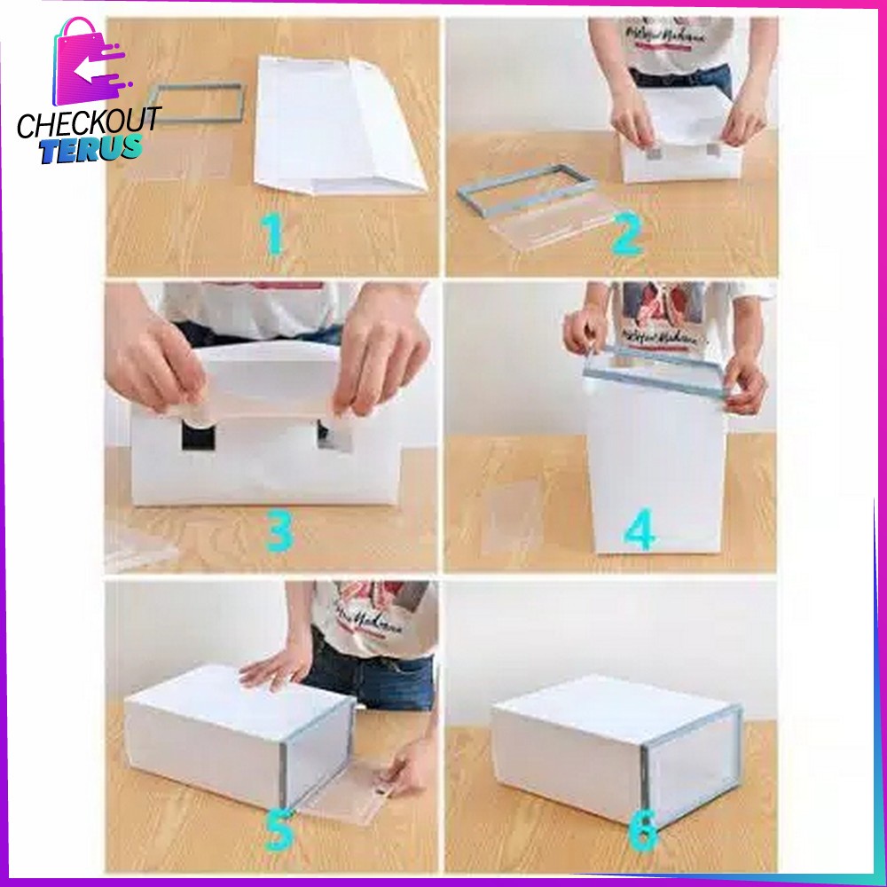 CT C158 Kotak Sepatu Lipat Transparan Tebal Shoes Storage Box Organizer Rak Sepatu Plastik Susun Tempat Penyimpanan Sepatu