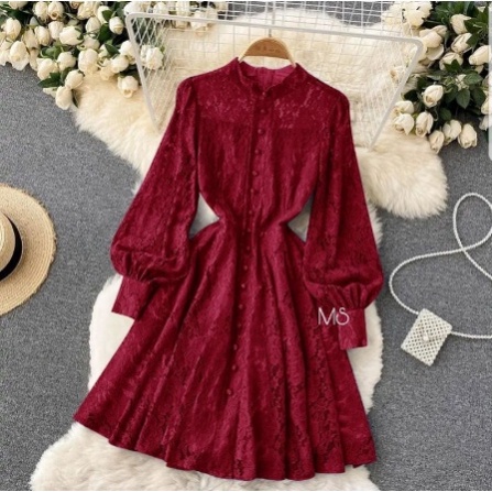 Baju Dress Wanita Natal Trandy Terbaru 2022 Model Kekinian Dress Lengan Panjang Dress Loluvie Style 