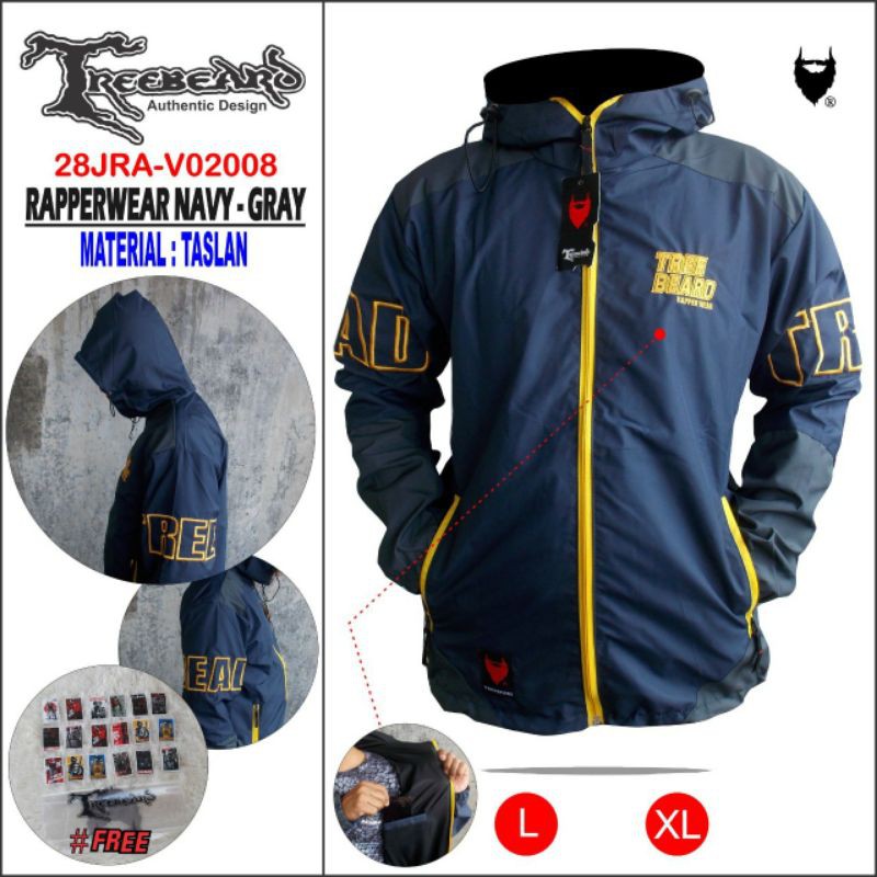 RAPPERWEAR Jaket Gunung TREEBEARD Anti Air / Jaket Pria & Wanita / Jaket Hoodie Outdoor Waterproof-RA NAVY-GRAY