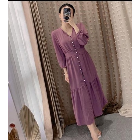 Toply Shop Dres wanita  korean style / gaun wanita viral lalisa kancing full hidup