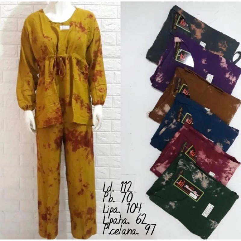 Daster Batik Setcel One Set Kencana Ungu tie Dye Viral Kekinian
