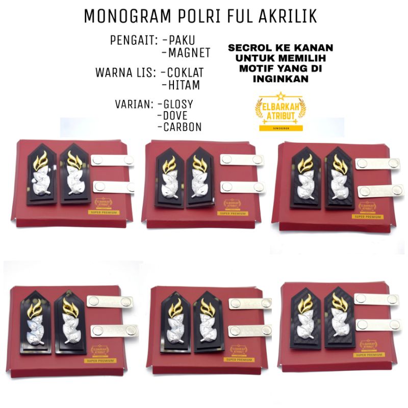 MONOGRAM POLISI/POLRI FUL AKRILIK PENGAIT MAGNET/PAKU DOVE GLOSY CARBON GOLD PLATED #1