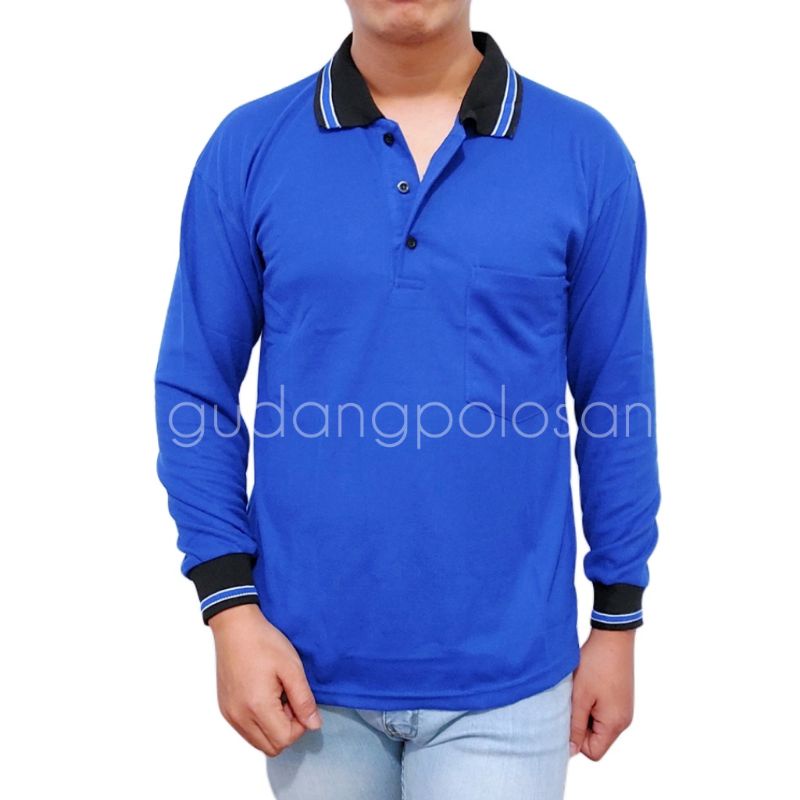 GP Kaos Polo/Polo Shirt/Kaos Kerah Lengan Panjang Biru Benhur