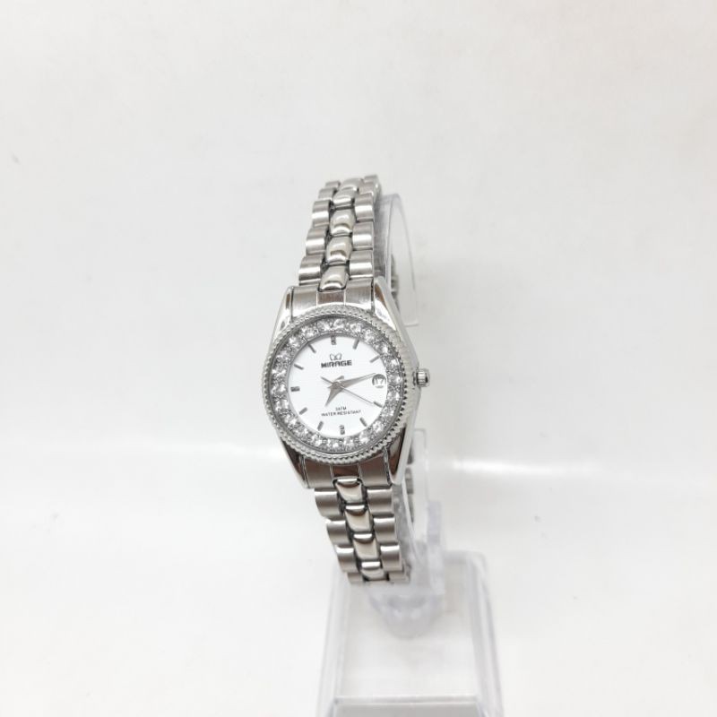 jam tangan wanita mirage 1580 silver original