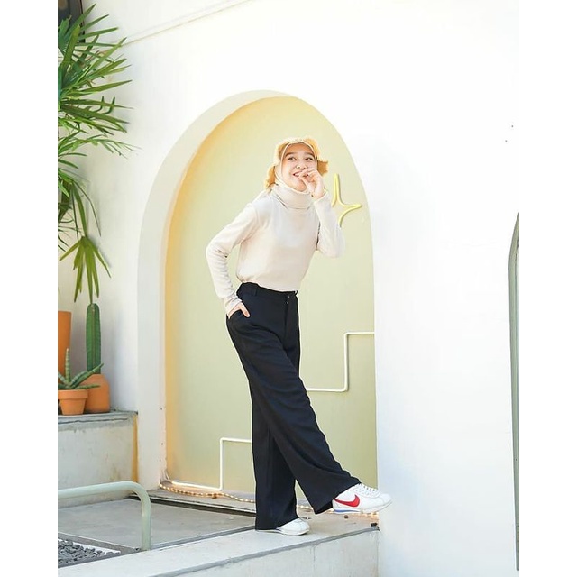 ZEVA PANTS Kulot Rayon Twill Jumbo / Kulot Rayon Premium / High Waist Saku Pinggir Aktif / Bawahan Celana Kulot Fashion Wanita Muslim-Hitam