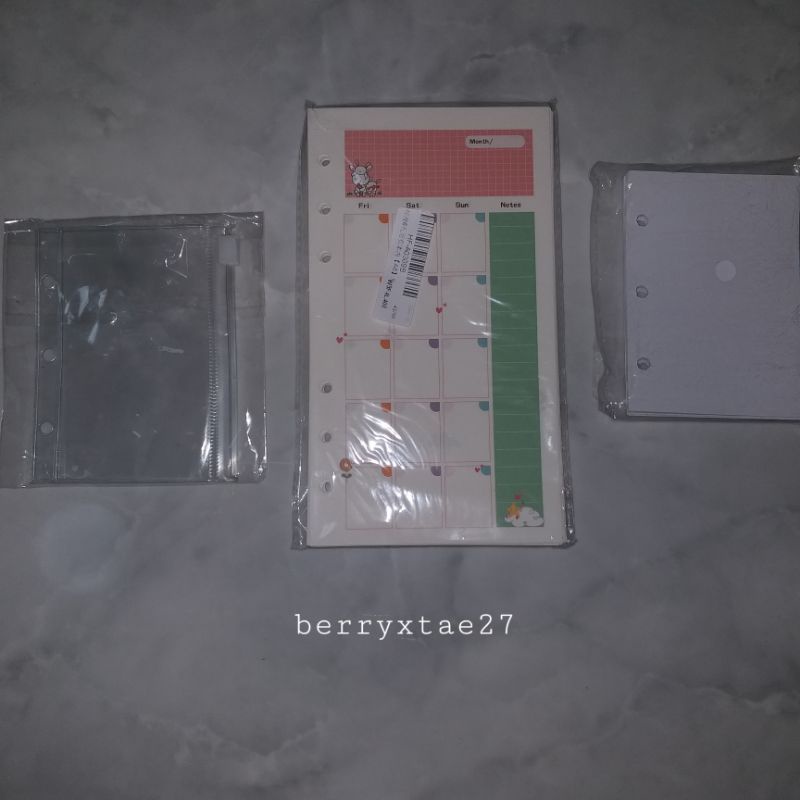 

Binder Refill : 6 ring month planner, 3 ring ziplock, 3 ring blank paper