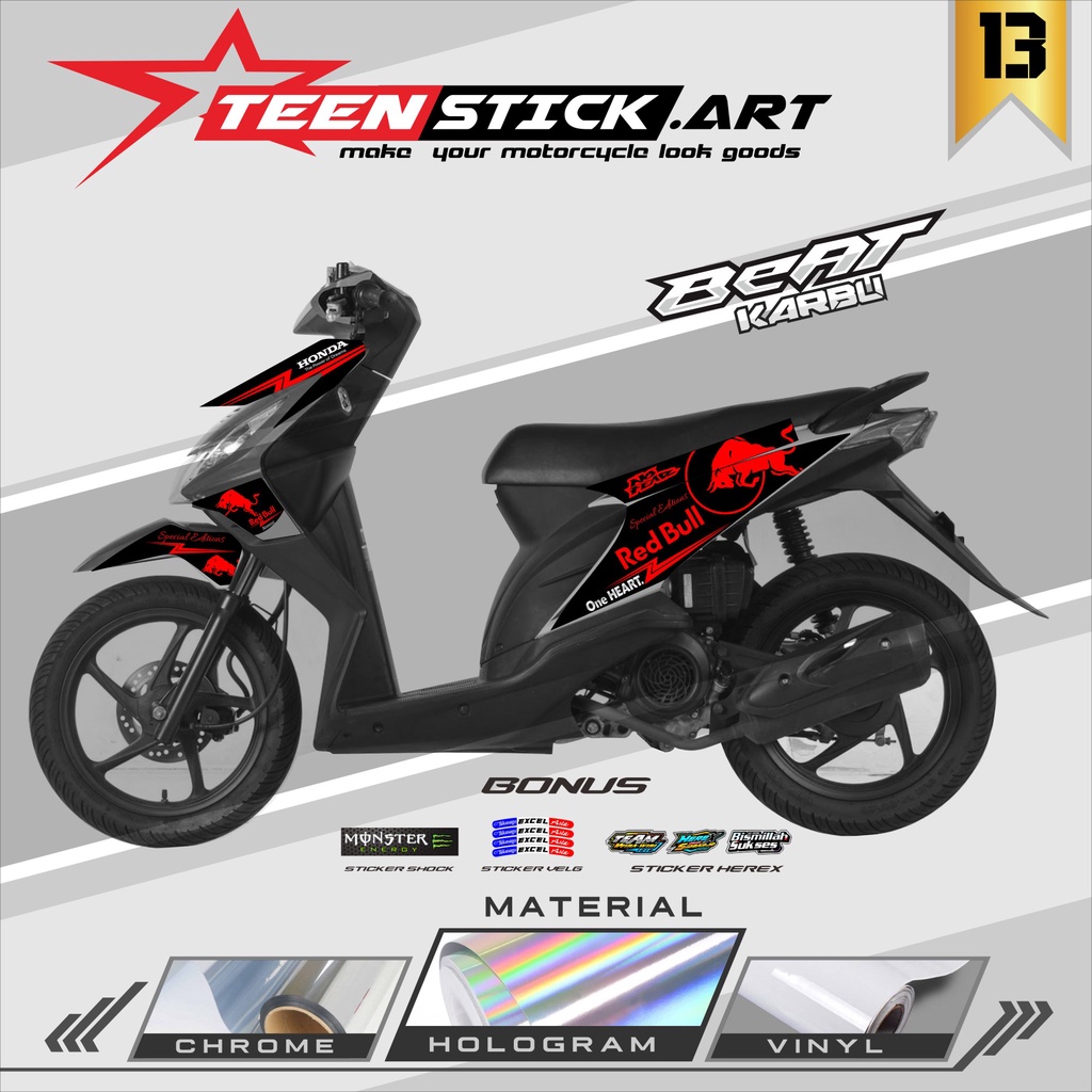 STRIPING BEAT KARBU- STRIPING HOLOGRAM HONDA BEAT KARBU 2008-2012 RED BULL
