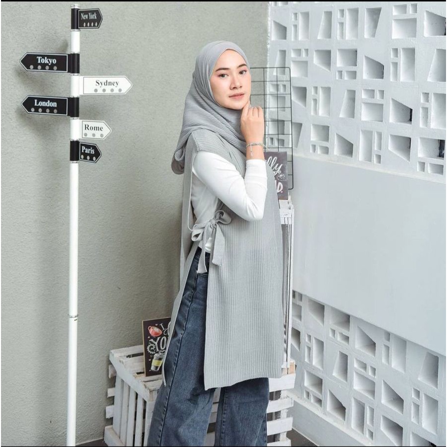 Outer Rompi Long Tunik / Vest Rajut Tali Wanita