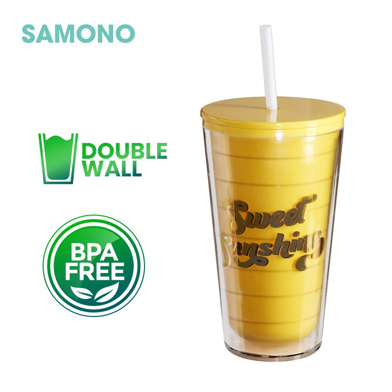 Samono Tumbler with Straw 600ml Food Grade Double Wall - Yellow SC002