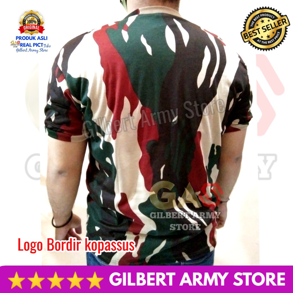 Kaos Loreng kopasus Logo bordir  Kopassus Tni  Lengan Pendek Daleman Tshirt GILBERT ARMY STORE