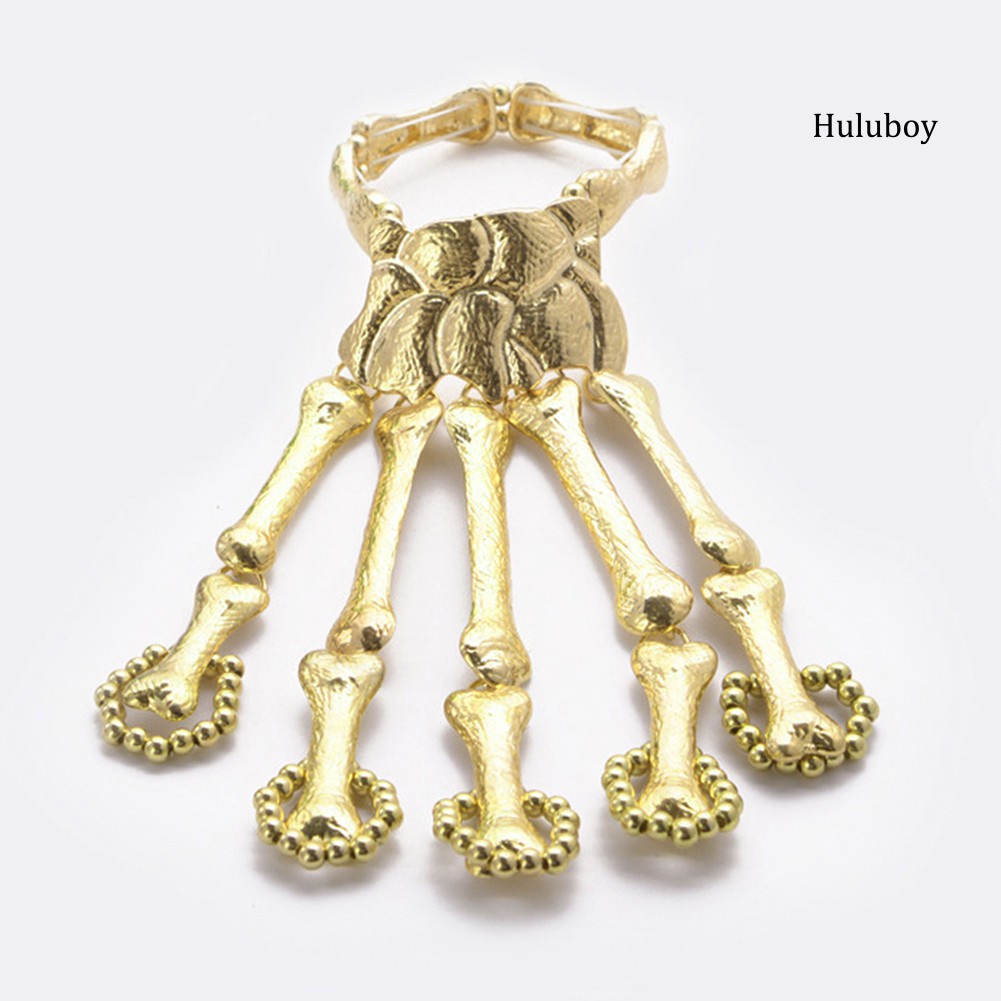 Punk Gothic Skeleton Skull Bone Hand Bangle Finger Ring Bracelet