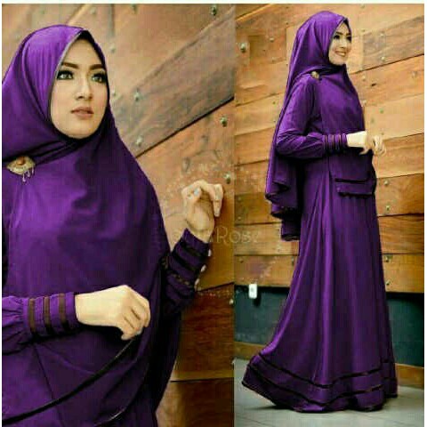 Maxi Dress + Bergo Bahan Jersey Seleting Depan Busui Syfarose Syari