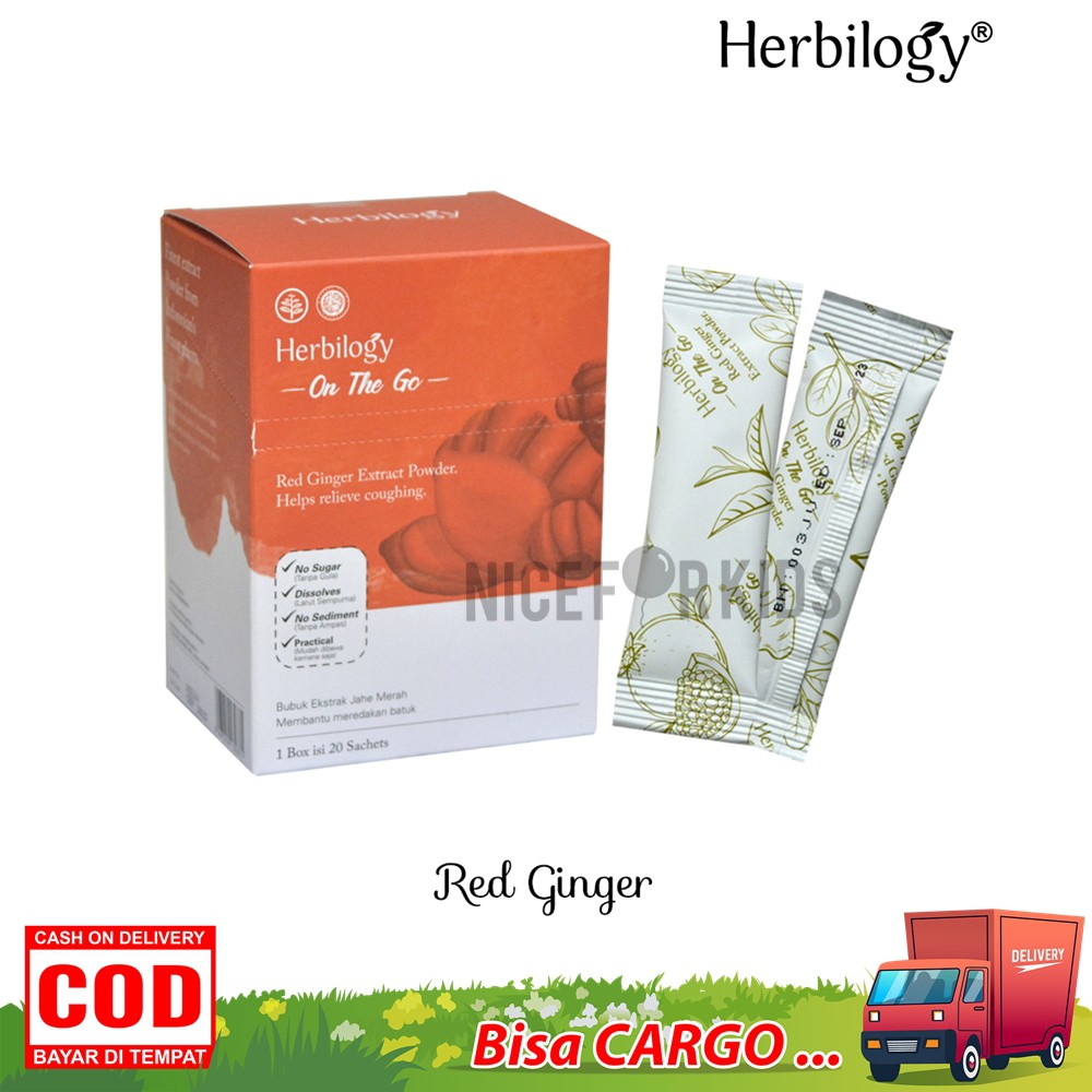 Herbilogy OTG Red Ginger (isi 20) / Bubuk ekstrak jahe merah untuk meringankan batuk kering &amp; flu