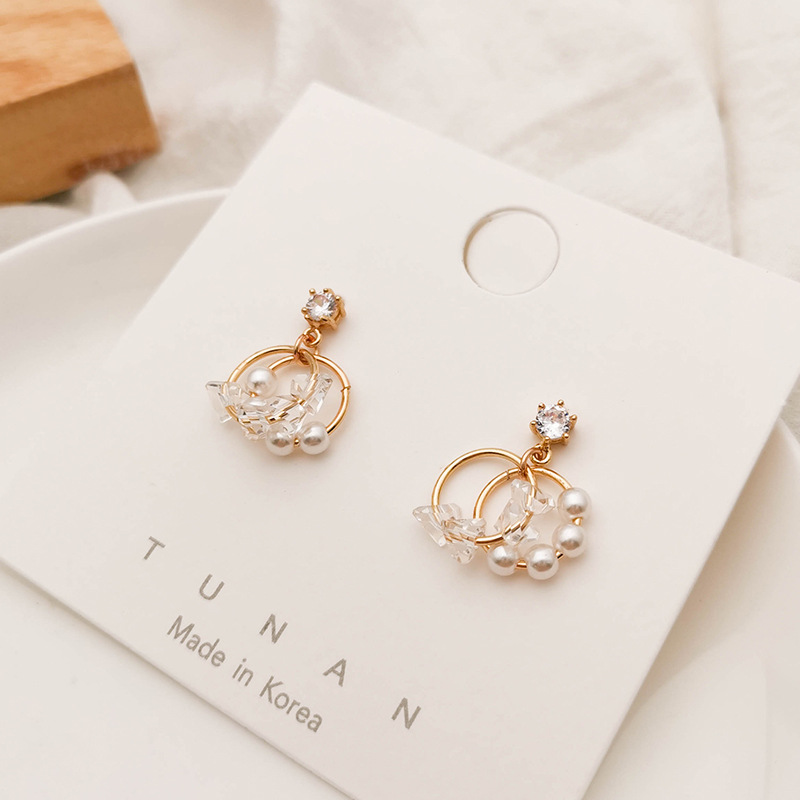 Anting Mutiara Berlian Imitasi Gaya Retro Korea Untuk Wanita