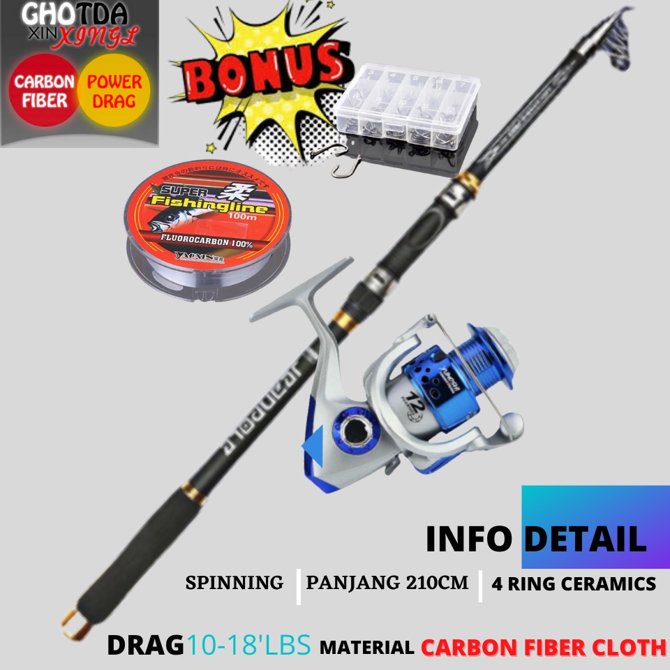 Paket Mancing  4in1 Set Pancing Kolam Galatama Sungai Danau Dan pantai Joran 2.1 M-Reel SA3000-Kail 