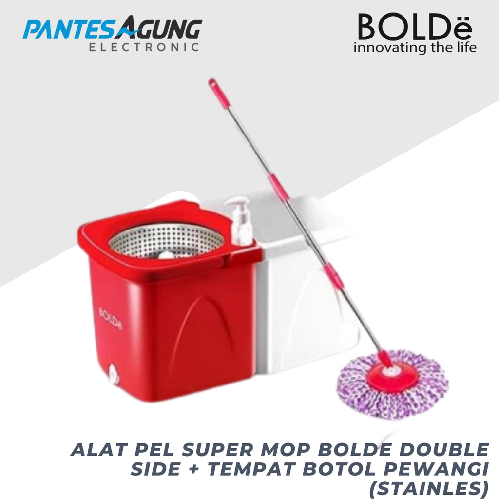 Alat Pel Super Mop BOLDe DOUBLE SIDE + tempat botol Pewangi STAINLES / PLASTIK ECO