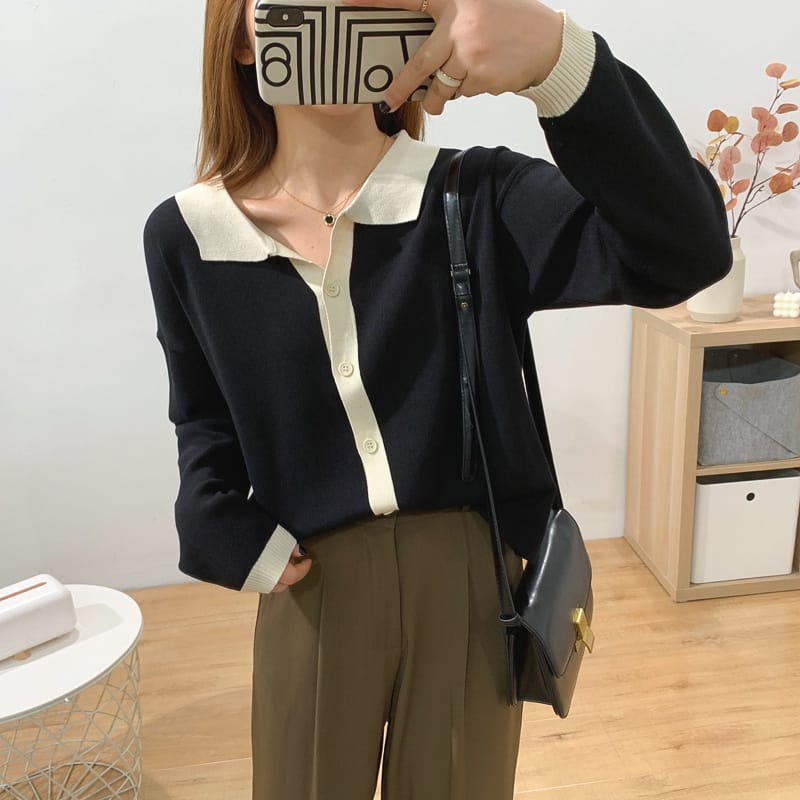 4539 Jane Cardigan Collar Oversize | Pakaian Wanita Oversize | Sweater Wanita Korean Style Polo Tshirt