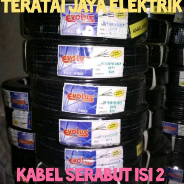 KABEL Listrik isi 2  SERABUT 2X075 EVOLUS 50y/kabel listrik/kabel audio warna Hitam dan putih