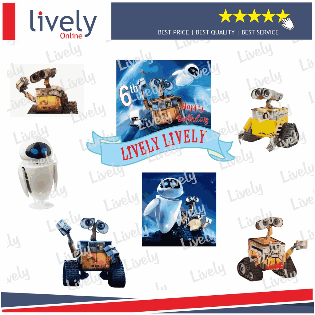 CUSTOM NAMA CAKE TOPPER KARAKTER WALL-E HIASAN KUE ULANG TAHUN HAPPY BIRTHDAY