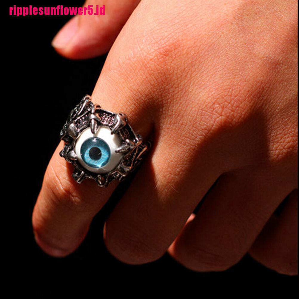 # Kaos T-Shirt Wanita Lengan Pendek Motif Print #1pc Cincin Biker Bahan Stainless Steel Desain Mata Iblis Biru Untuk Pria