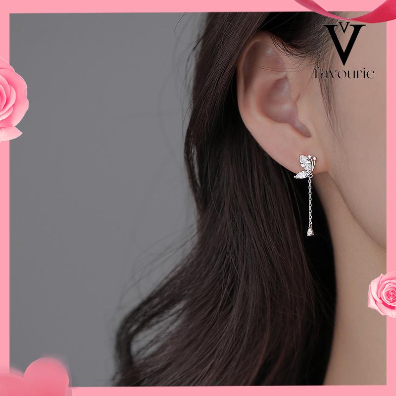 [COD]Anting Kupu-kupu Rumbai Drop Earrings Retro French Temperamen Indah Flash Diamond Earrings-FA