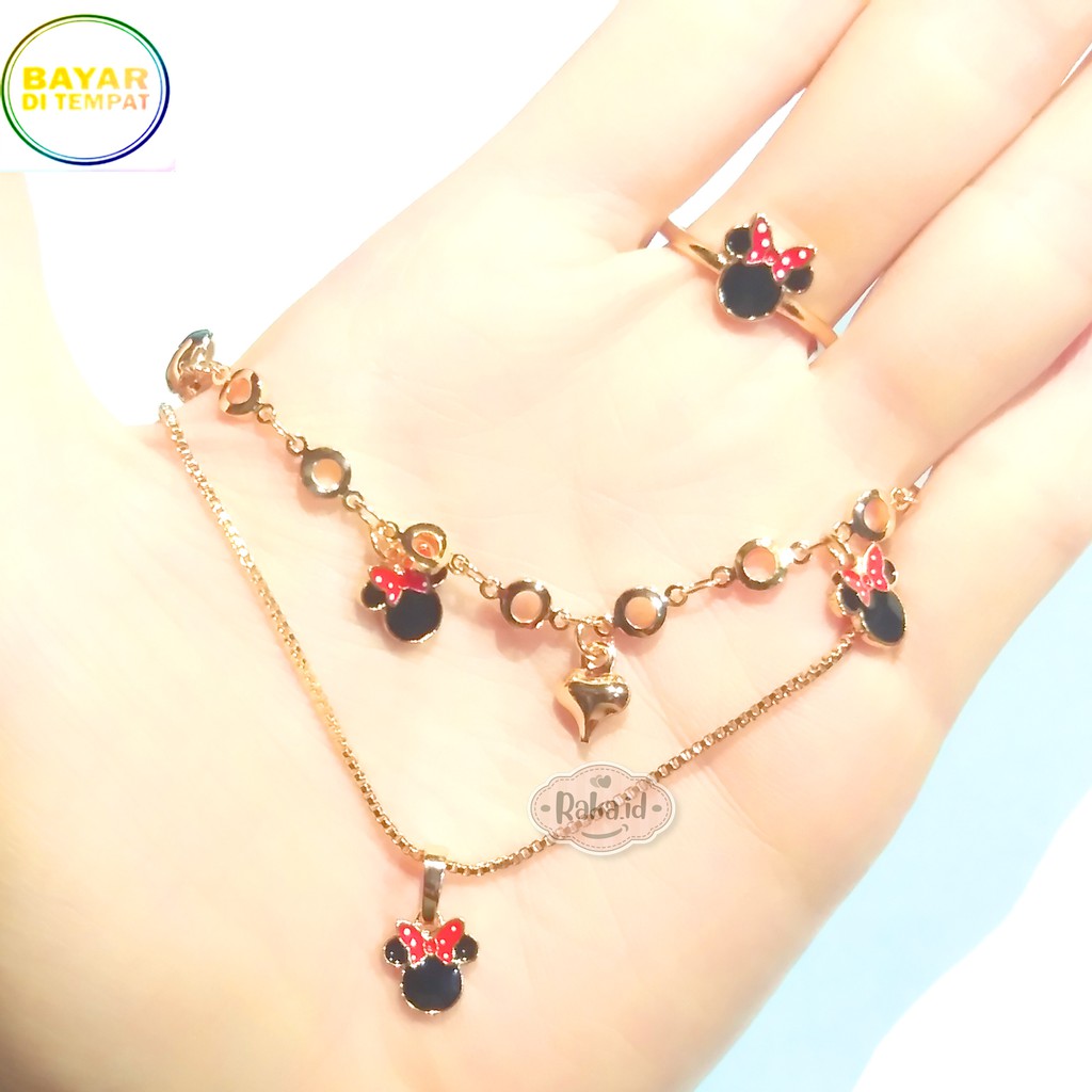 Raka Acc - Set Kalung + Gelang + Cincin Anak Minnie Mouse HItam Pita