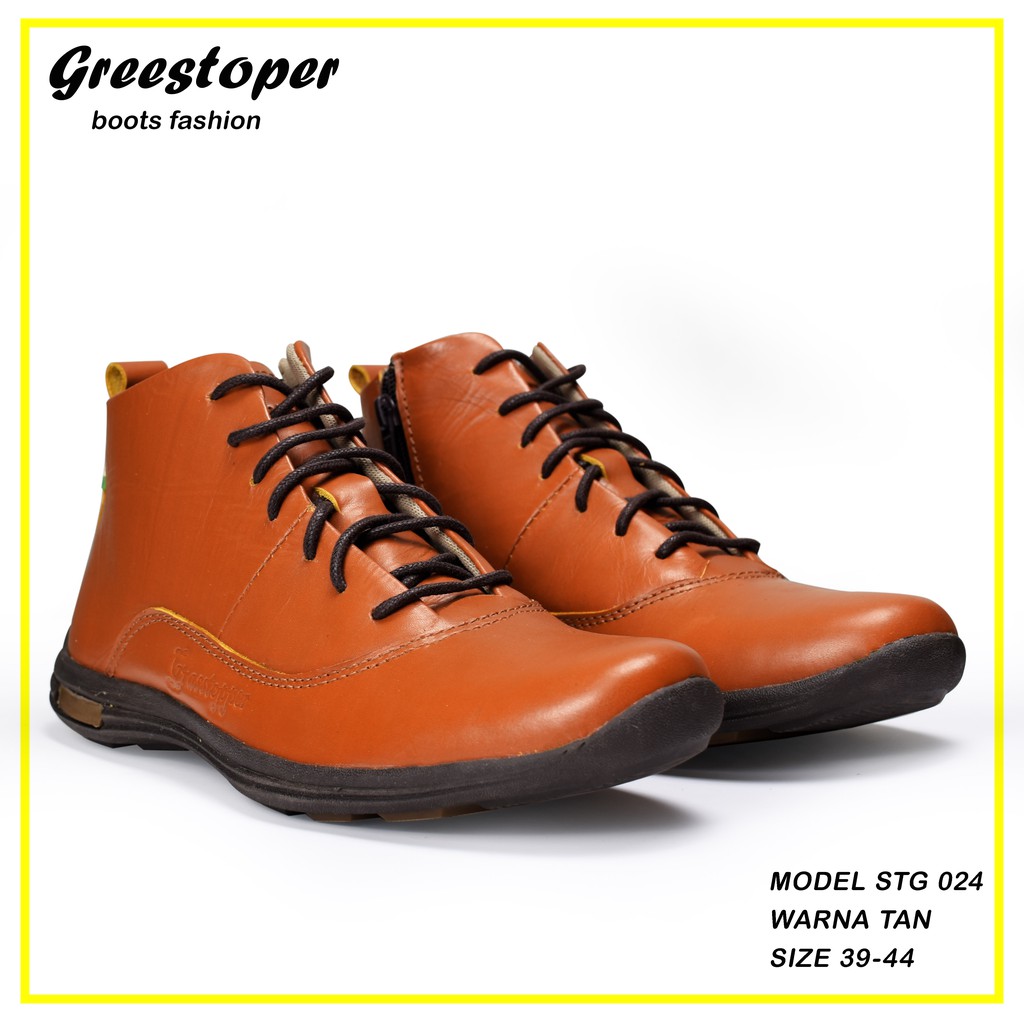 GREENDREAM Sepatu kasual Pria Model Boots tinggi Size 39-43 Sol karet upper kulit Sapi asli