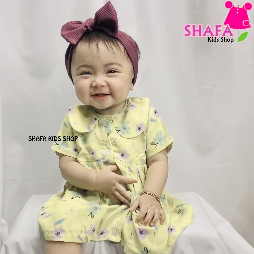 3-18 BULAN DRESS BAYI ANAK PEREMPUAN RAYON VISCOSE MOTIF  DASTER LENGAN PENDEK ORIGINAL SHAFA KIDS