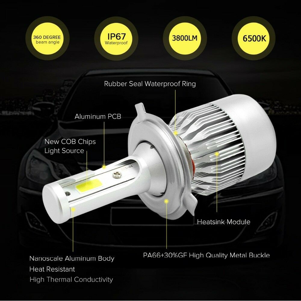 Lampu Utama LED Car Headlight Kit Hi Lo Turbo Light Bulbs 6000K Foglamp C6 COB Socket H4 H11 H8 H9