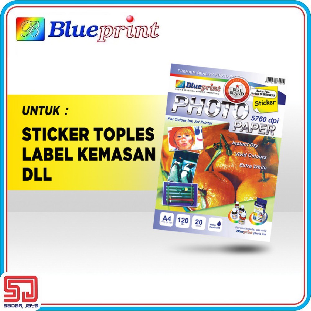 Blueprint Kertas Sticker Glossy A4 120gsm Paper Stiker Kemasan