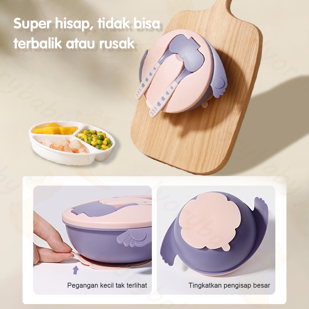 Ivorybaby Mangkok Double Layer Bowl silicone suction bowl bayi anti tumpah Tempat makan bayi anak set