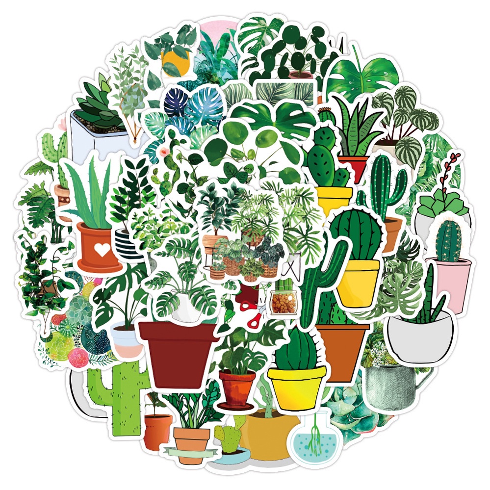 50/100Pieces Green Plant Pattern Waterproof Laptop Luggage Case Decoration Stickers