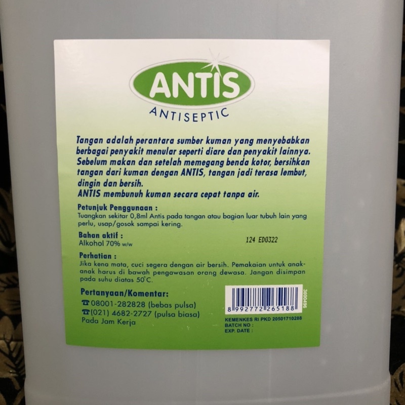 ANTIS Hand Sanitizer Gel / Jel Original Refill Jerigen 5L 5 Liter