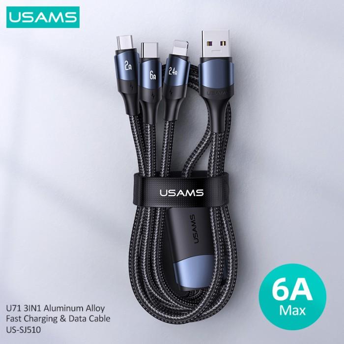 KABEL DATA FAST CHARGING USAMS U71 3IN1 MICRO+LIGHTNING+TYPE-C 6A