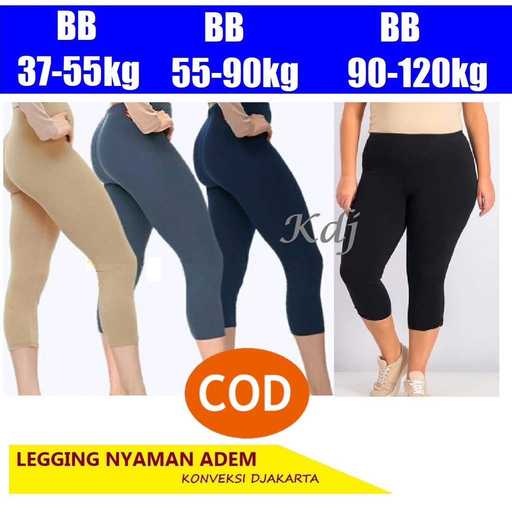 Leging 3/4 Bawah Lutut ALL Size S M L XL XXL XXXL Slim - Jumbo Celana legging Lejing Pendek Wanita Spandek Jersey size